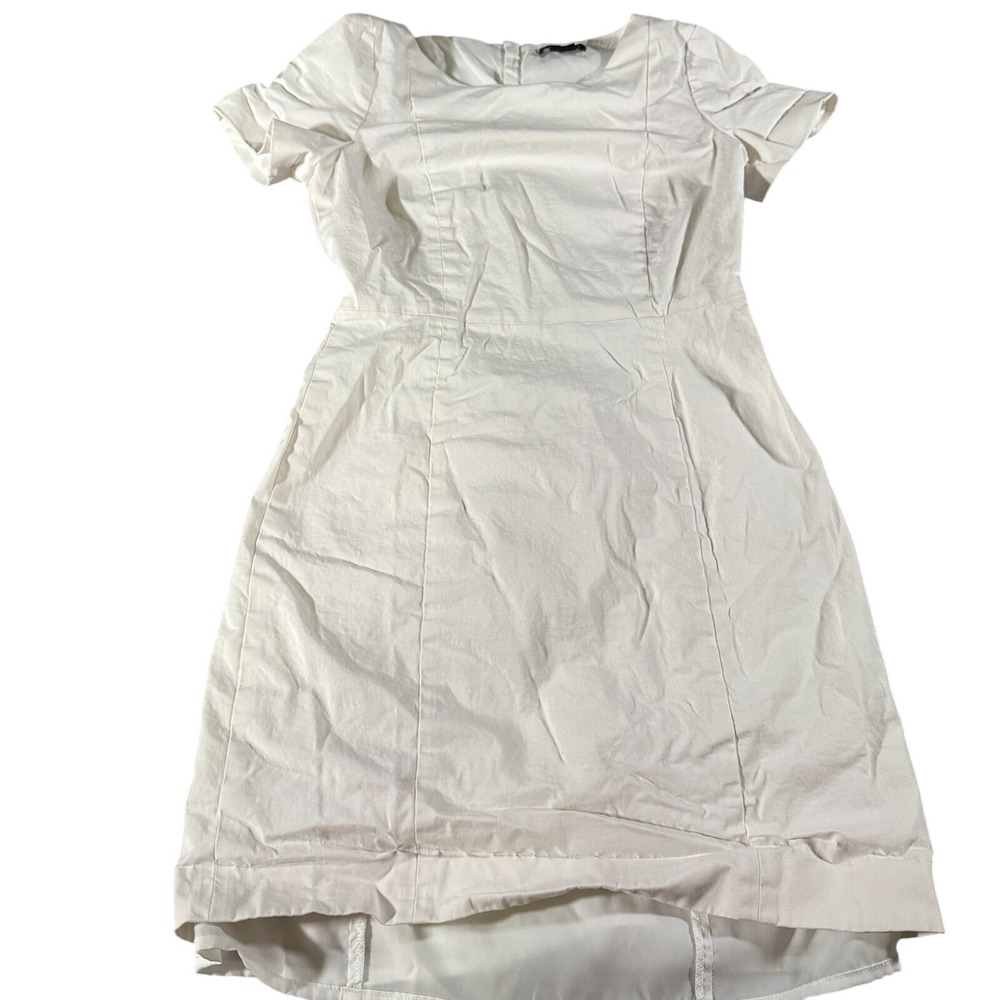 Theory Dress T-Shirt White Women's Size 0 Womens Short Sleeve Knee Length Zipper
